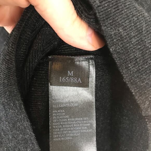 ALLSAINTS | Kaddi Mini Dress Asymmetrical Knit Cut Out Wool Gray Bodycon Medium - Picture 10 of 12